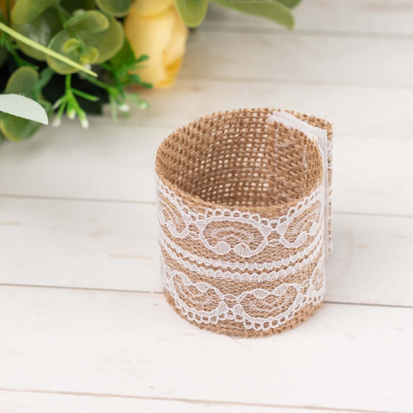 6 Pack Rustic Boho Chic Burlap and Lace Napkin Rings, Farmhouse Style Jute Serviette Buckles Holder