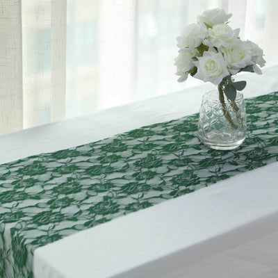 Lace 12"x108" Table Runner Hunter Emerald Green - Vintage Rose Pattern Table Decor