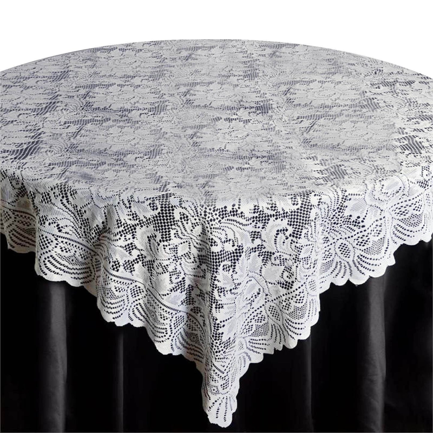 Lace 72"x72" Table Overlay Square Tablecloth Ivory - Victorian Design for Timeless Celebrations
