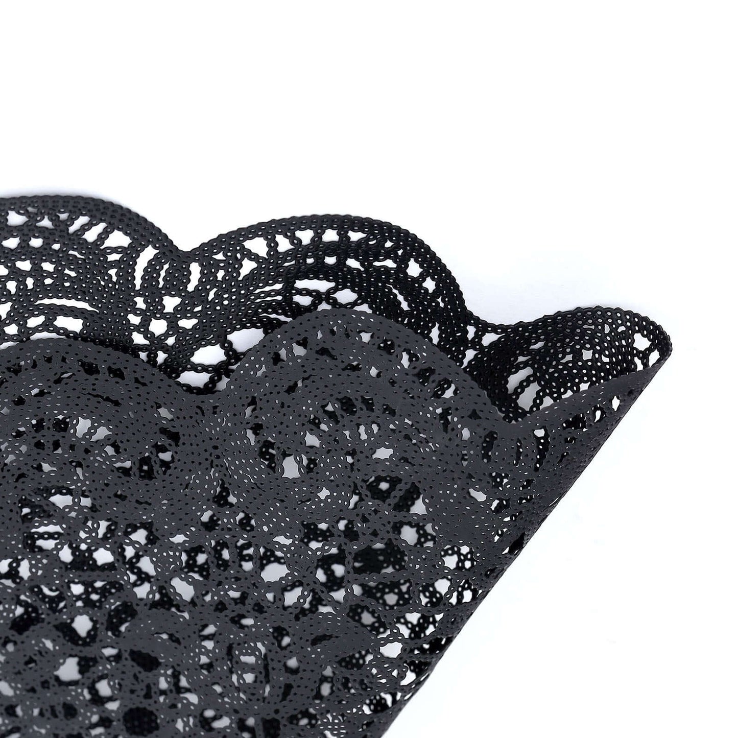 6-Pack Dining Table Mats Floral Lace Design Black - Vinyl Non-Slip Surface with Vintage Appeal 15"