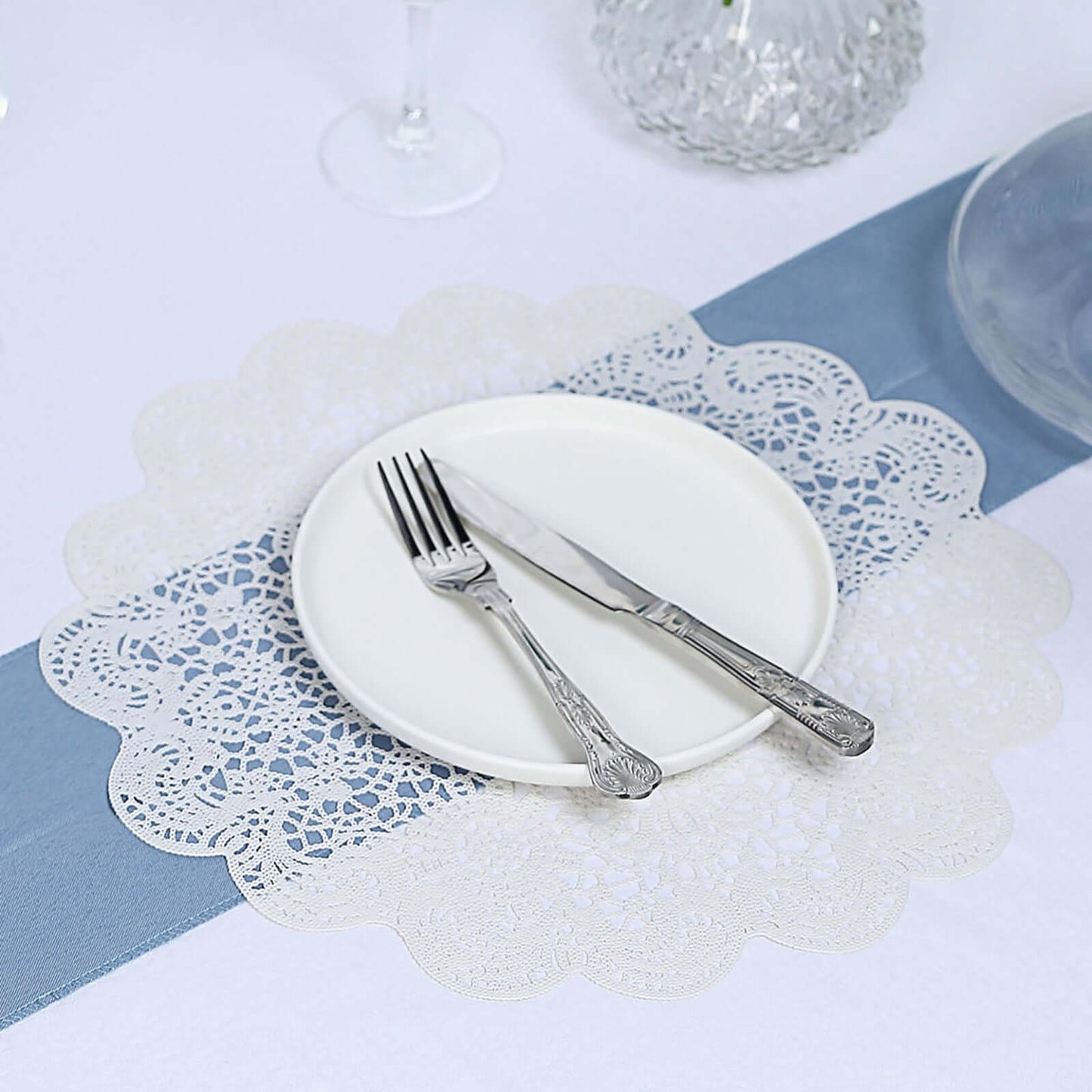 6-Pack Dining Table Mats Floral Lace Design White - Vinyl Non-Slip Surface with Vintage Appeal 15"