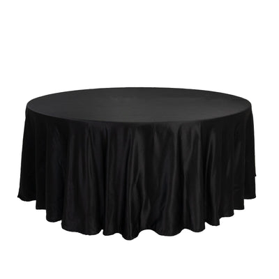 Lamour Satin 108’’ Round Tablecloth Black - Durable & Silk-Like Table Cover for Classy Weddings & Events - Tablecloths