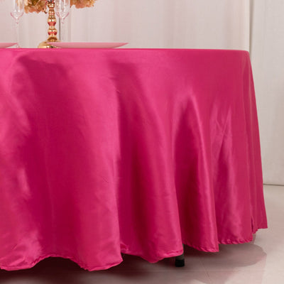 Lamour Satin 108’’ Round Tablecloth Fuchsia - Durable & Silk-Like Table Cover - Tablecloths