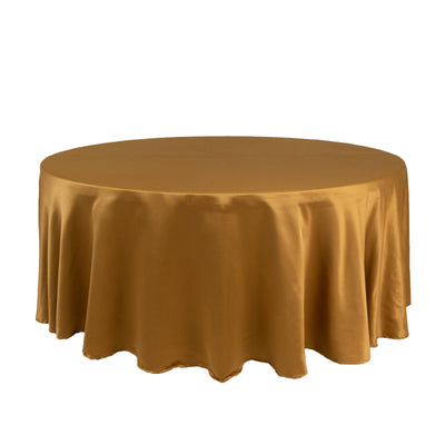 Lamour Satin 108’’ Round Tablecloth Gold - Durable & Silk-Like Table Cover for Classy Weddings & Events - Tablecloths