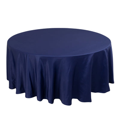 Lamour Satin 108’’ Round Tablecloth Navy Blue - Durable & Silk-Like Table Cover - Tablecloths
