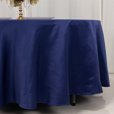 Lamour Satin 108’’ Round Tablecloth Navy Blue - Durable & Silk-Like Table Cover - Tablecloths