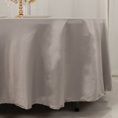 Lamour Satin 108’’ Round Tablecloth Silver - Durable & Silk-Like Table Cover - Tablecloths