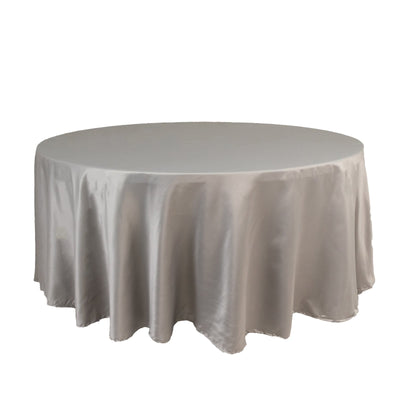 Lamour Satin 108’’ Round Tablecloth Silver - Durable & Silk-Like Table Cover - Tablecloths