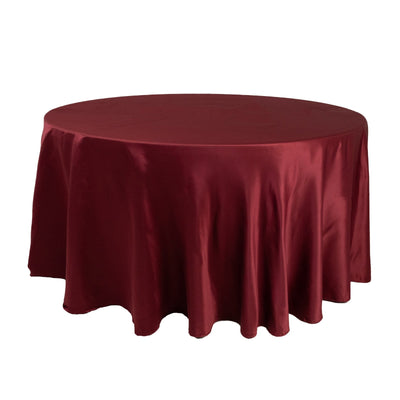 Lamour Satin 120’’ Round Tablecloth Burgundy - Seamless Table Cover with Soft Tempered Sheen - Tablecloths