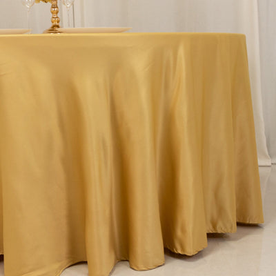 Lamour Satin 120’’ Round Tablecloth Champagne - Seamless Table Cover with Soft Tempered Sheen - Tablecloths