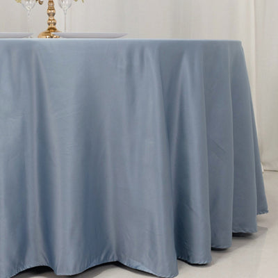 Lamour Satin 120’’ Round Tablecloth Dusty Blue - Seamless Table Cover with Soft Tempered Sheen - Tablecloths