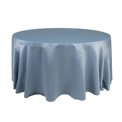 Lamour Satin 120’’ Round Tablecloth Dusty Blue - Seamless Table Cover with Soft Tempered Sheen - Tablecloths