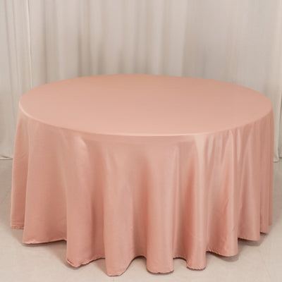 Lamour Satin 120’’ Round Tablecloth Dusty Rose - Seamless Table Cover with Soft Tempered Sheen - Tablecloths