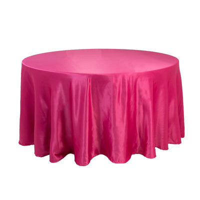 Lamour Satin 120’’ Round Tablecloth Fuchsia - Seamless Table Cover with Soft Tempered Sheen - Tablecloths