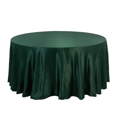 Lamour Satin 120’’ Round Tablecloth Hunter Emerald Green - Seamless Table Cover with Soft Tempered Sheen - Tablecloths