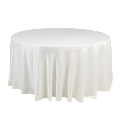 Lamour Satin 120’’ Round Tablecloth Ivory - Seamless Table Cover with Soft Tempered Sheen - Tablecloths