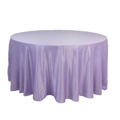 Lamour Satin 120’’ Round Tablecloth Lavender Lilac - Seamless Table Cover with Soft Tempered Sheen - Tablecloths