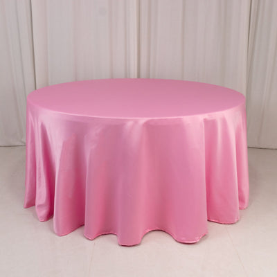 Lamour Satin 120’’ Round Tablecloth Pink - Seamless Table Cover with Soft Tempered Sheen - Tablecloths