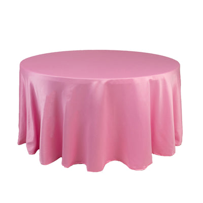Lamour Satin 120’’ Round Tablecloth Pink - Seamless Table Cover with Soft Tempered Sheen - Tablecloths