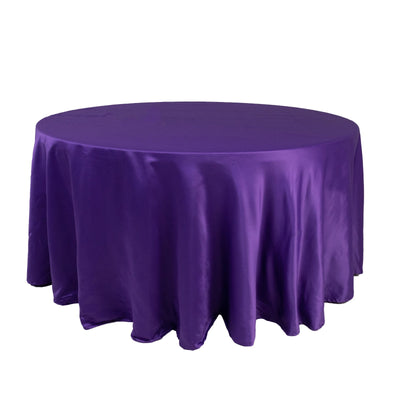 Lamour Satin 120’’ Round Tablecloth Purple - Seamless Table Cover with Soft Tempered Sheen - Tablecloths