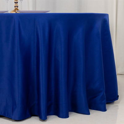 Lamour Satin 120’’ Round Tablecloth Royal Blue - Seamless Table Cover with Soft Tempered Sheen - Tablecloths