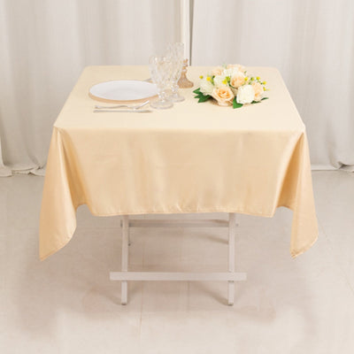 Lamour Satin 54’’x54’’ Square Tablecloth Beige - Durable & Silk-Like Table Cover - Tablecloths