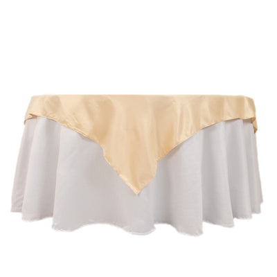 Lamour Satin 54"x54" Table Overlay Square Tablecloth Beige - Durable & Silk-Like Table Cover