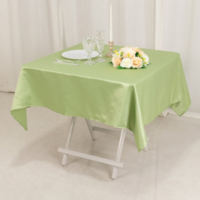 Lamour Satin 54’’x54’’ Table Overlay Square Tablecloth Sage Green - Durable & Silk-Like Table Cover - Overlays