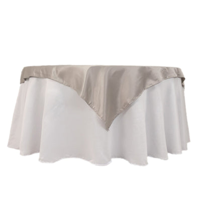 Lamour Satin 54’’x54’’ Table Overlay Square Tablecloth Silver - Durable & Silk-Like Table Cover - Overlays