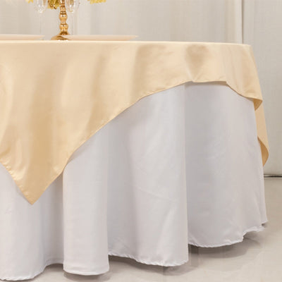 Lamour Satin 72’’x72’’ Table Overlay Square Tablecloth Beige - Smooth Finish Table Topper - Overlays