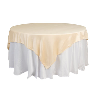 Lamour Satin 72’’x72’’ Table Overlay Square Tablecloth Beige - Smooth Finish Table Topper - Overlays