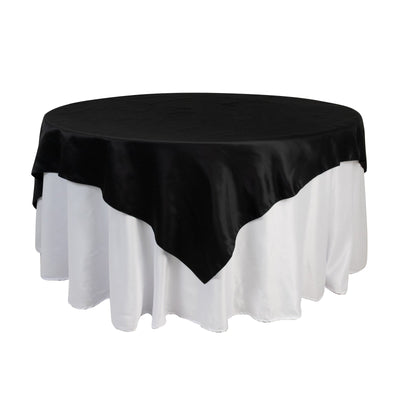 Lamour Satin 72’’x72’’ Table Overlay Square Tablecloth Black - Smooth Finish for Luxurious Events - Overlays