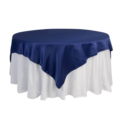Lamour Satin 72’’x72’’ Table Overlay Square Tablecloth Navy Blue - Smooth Finish Table Topper - Overlays