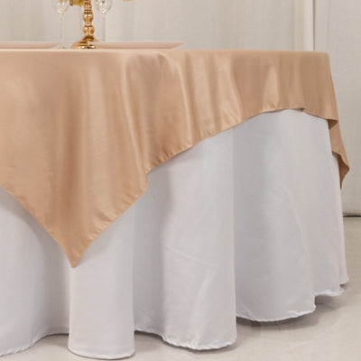 Lamour Satin 72’’x72’’ Table Overlay Square Tablecloth Nude - Smooth Finish Table Topper - Overlays