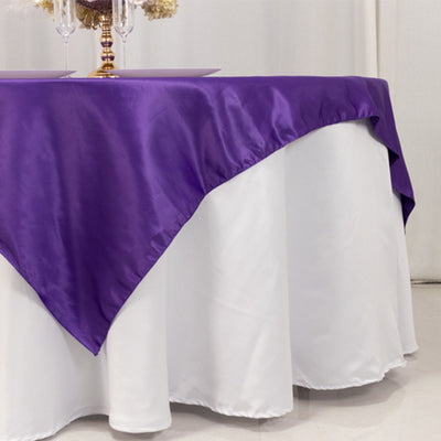 Lamour Satin 72’’x72’’ Table Overlay Square Tablecloth Purple - Smooth Finish Table Topper - Overlays