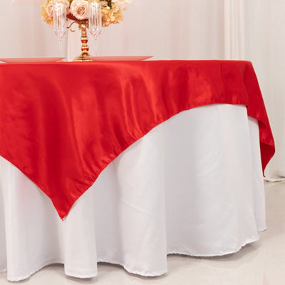 Lamour Satin 72’’x72’’ Table Overlay Square Tablecloth Red - Smooth Finish Table Topper - Overlays