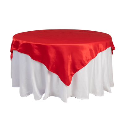 Lamour Satin 72’’x72’’ Table Overlay Square Tablecloth Red - Smooth Finish Table Topper - Overlays