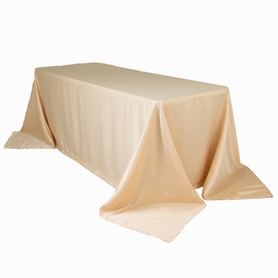 Lamour Satin 90’’x132’’ Rectangle Tablecloth Beige - Soft & Silk-Like Seamless Table Cover - Tablecloths