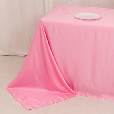 Lamour Satin 90’’x132’’ Rectangle Tablecloth Pink - Soft & Silk-Like Seamless Table Cover - Tablecloths