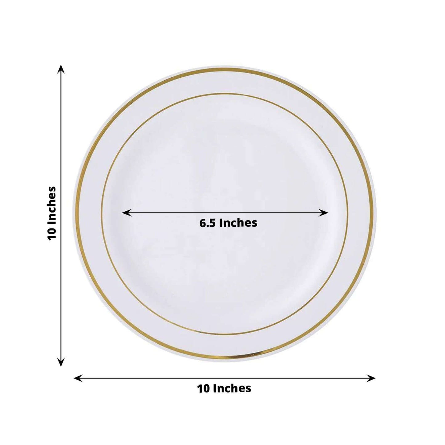 10-Pack Plastic Dinner Plates White with TrÃ¨s Chic Gold Rim - Perfect Disposable Party Plates 10"