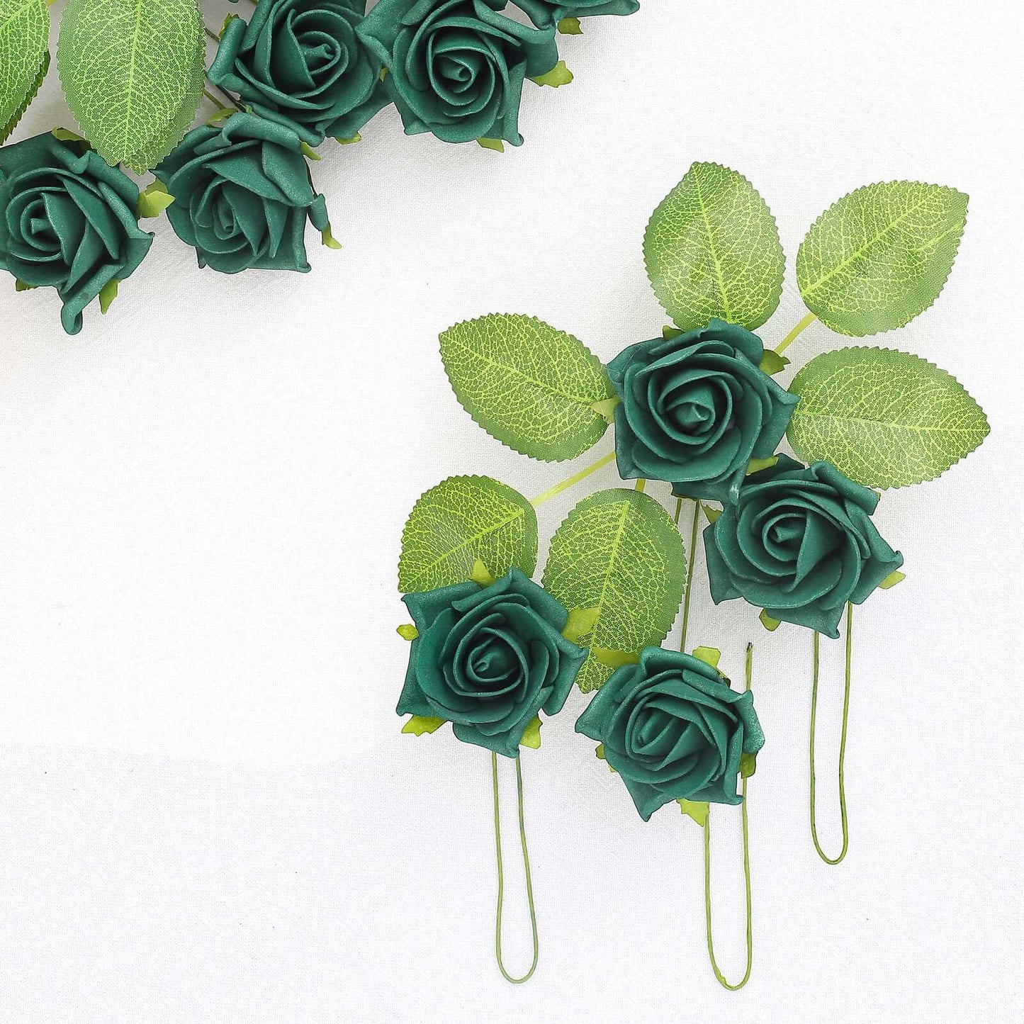 24 Roses 2" Hunter Emerald Green Artificial Foam Flowers With Stem Wire and Leaves