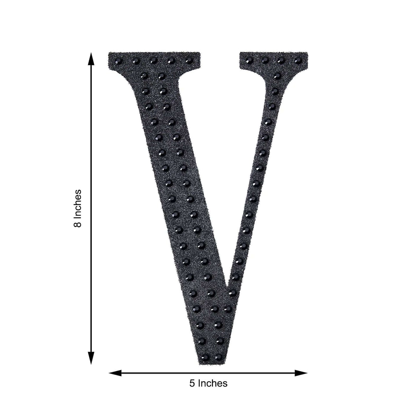 Decorative Rhinestone Alphabet "V" Letter Stickers, Glitter Adhesive Craft Letters Black DIY Sparkle Embellishments 8"