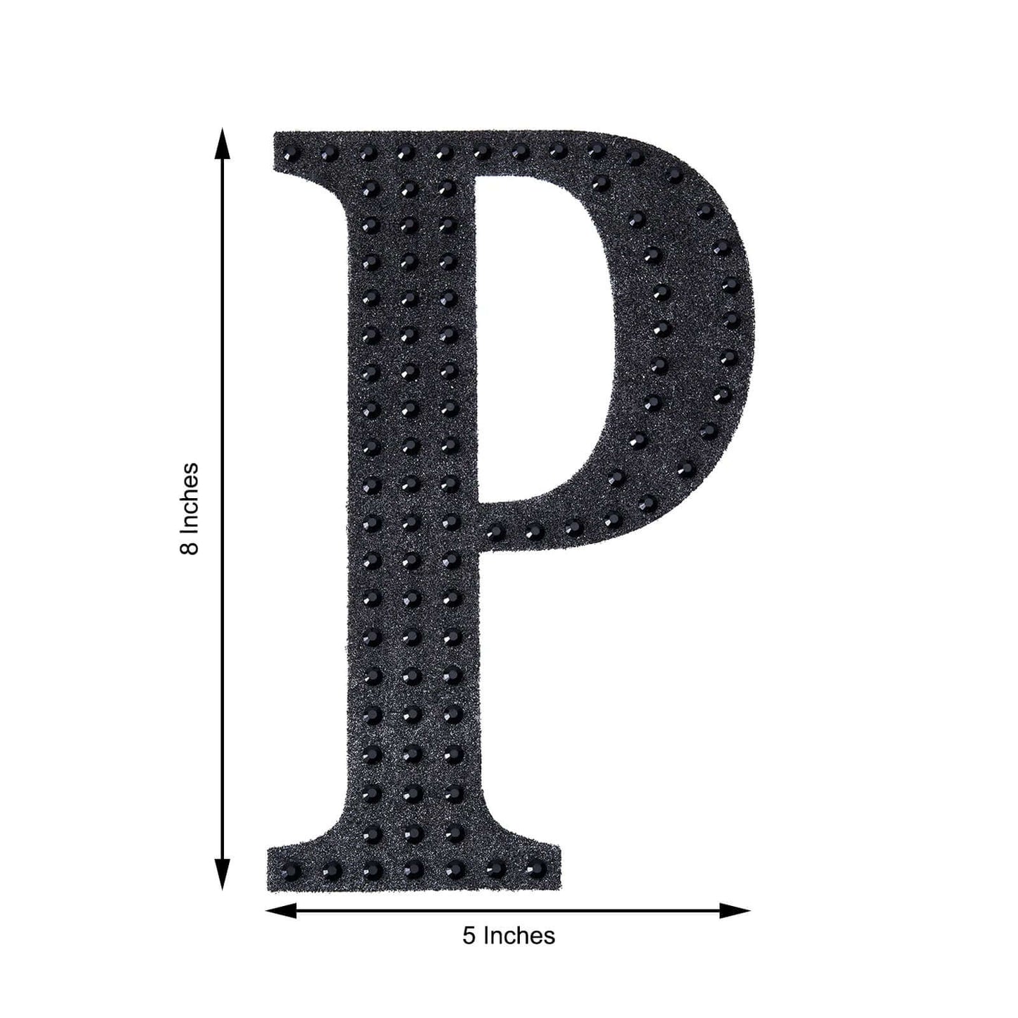 Decorative Rhinestone Alphabet "P" Letter Stickers, Glitter Adhesive Craft Letters Black DIY Sparkle Embellishments 8"