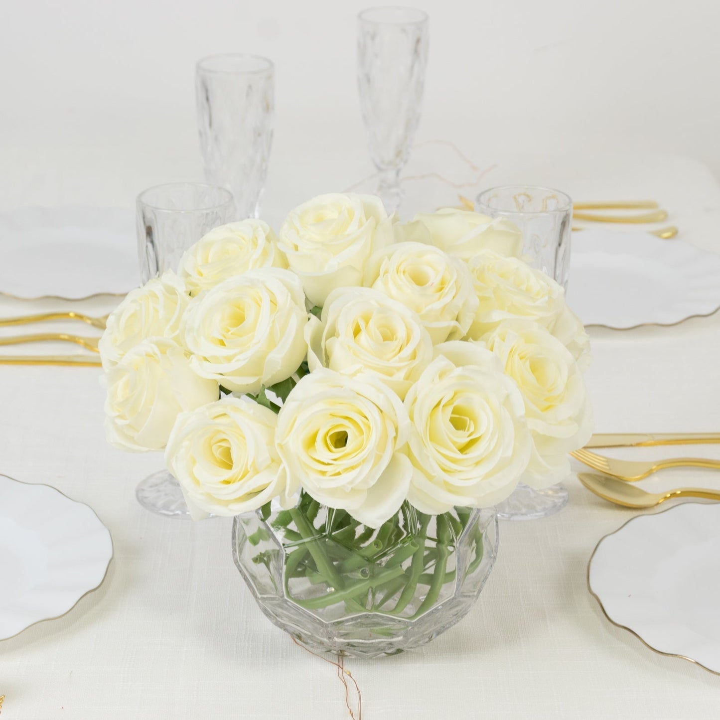 10 Pcs 12" Artificial Silk Roses - Ivory, Single Stem Rose for Flower Bouquet Arrangements