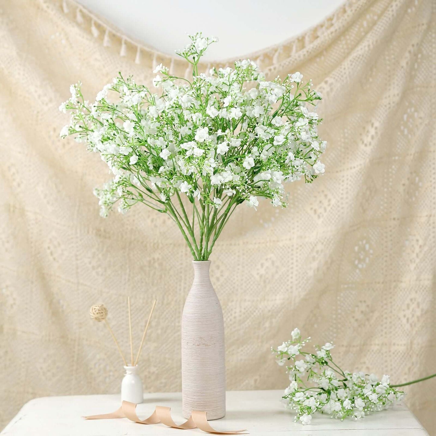 4 Stems 27" White Artificial Silk Babys Breath Gypsophila Flowers