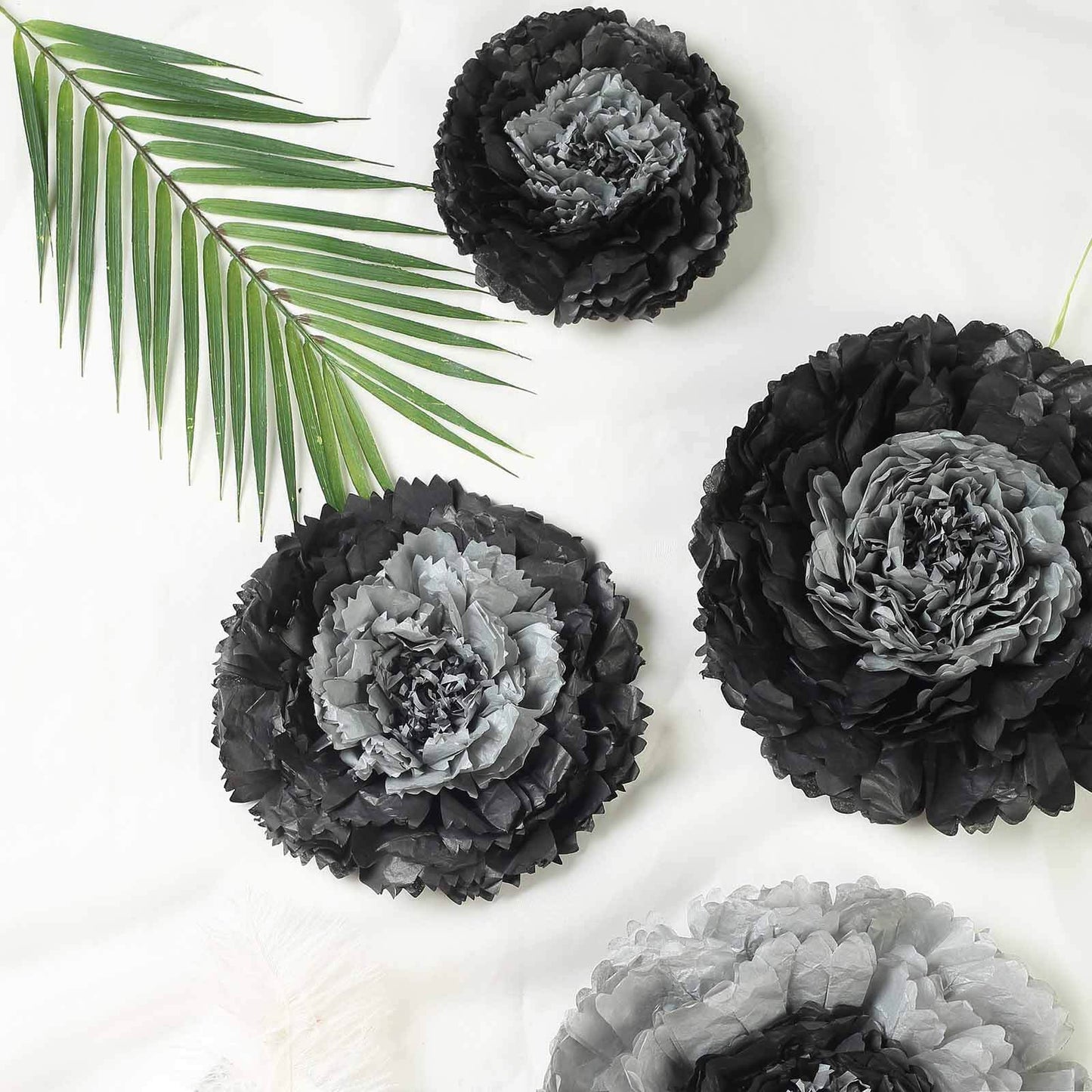 Set of 6 Charcoal Gray Carnation 3D Paper Flowers Wall Decor - 7",9",11"