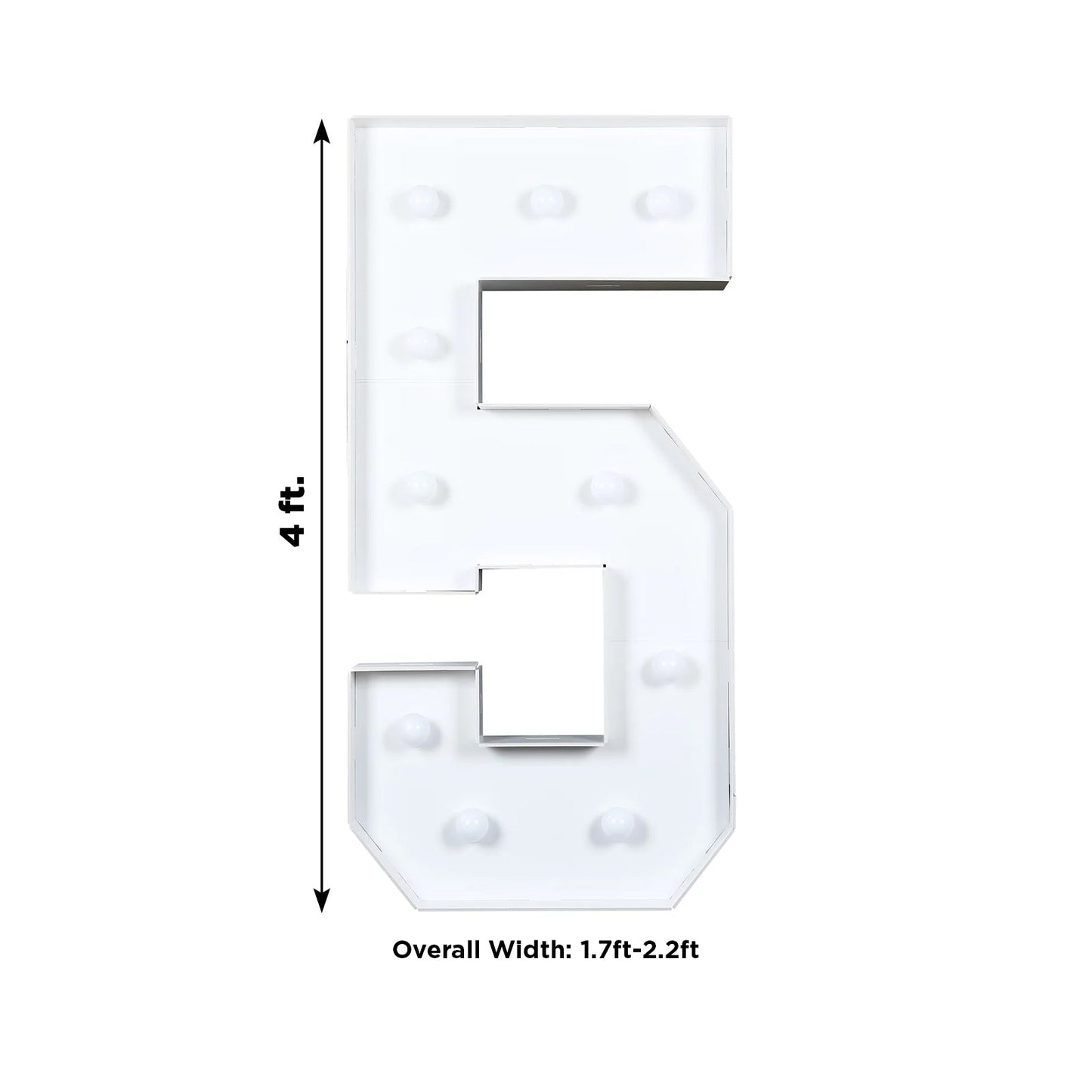 Giant LED Marquee Light Up Number "5", White 4ft Pre-Cut Foam Board with 10 Warm White Battery Operated LEDs, Glue Gun and Sticks