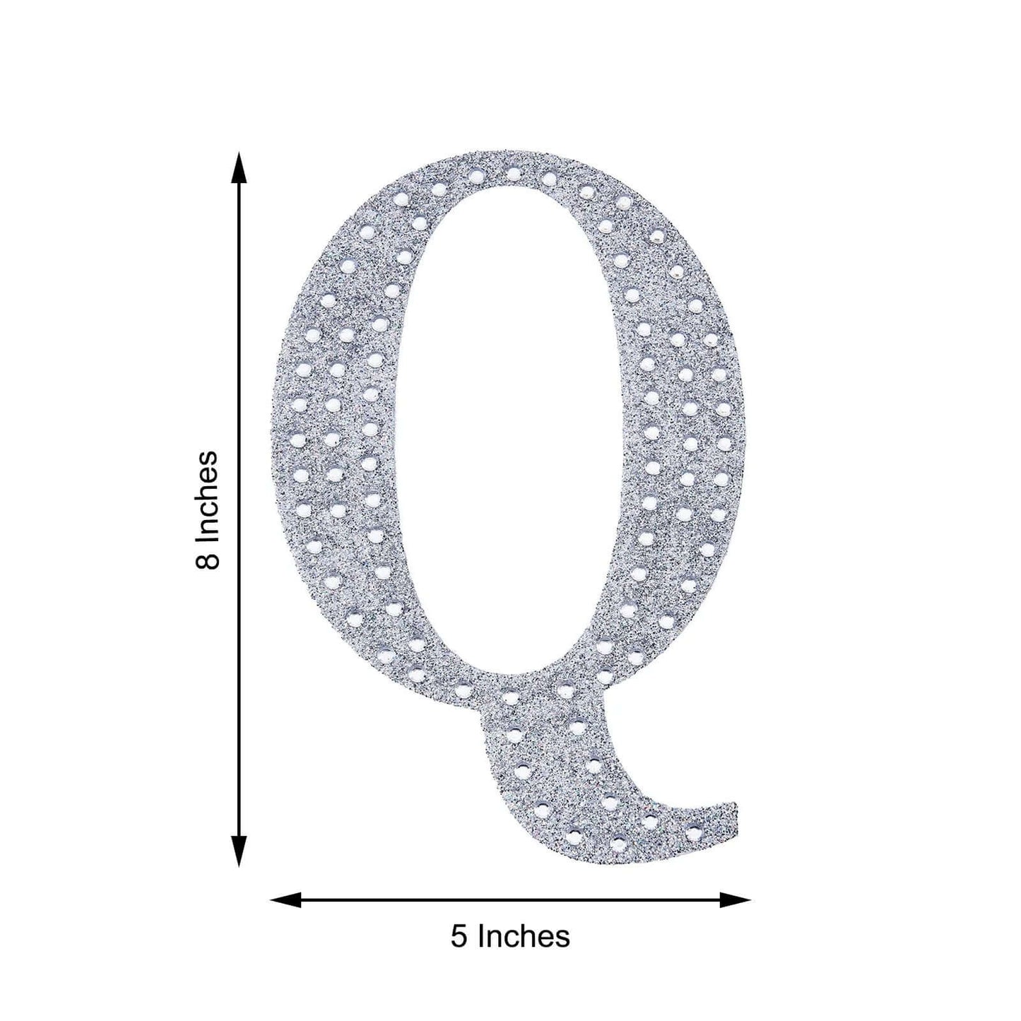 Decorative Rhinestone Alphabet "Q" Letter Stickers, Glitter Adhesive Craft Letters Silver DIY Sparkle Embellishments 8"