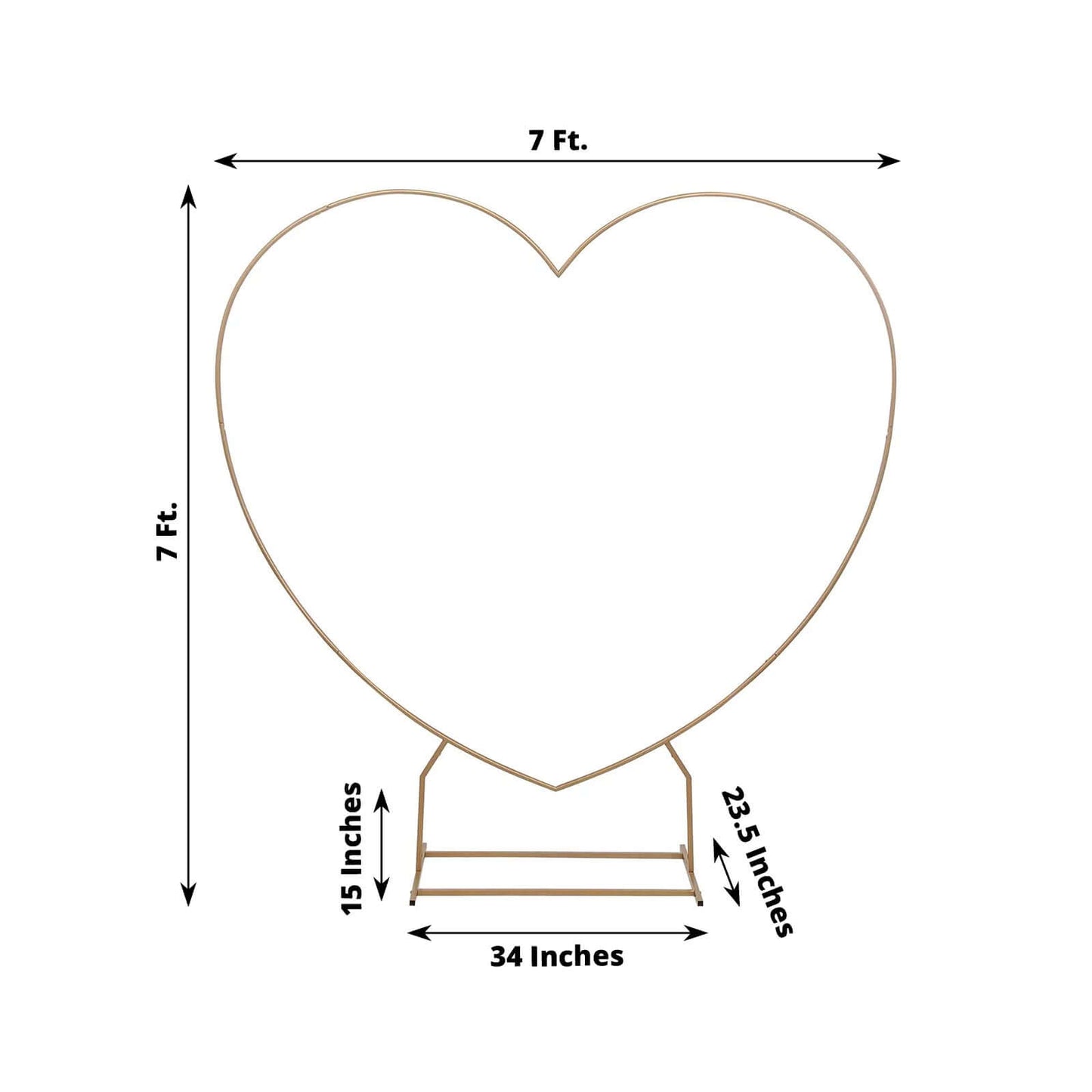 7ft Heavy Duty Gold Metal Heart Shape Photo Backdrop Stand, Wedding Arch Floral Balloon Frame with Sturdy Rectangular Base