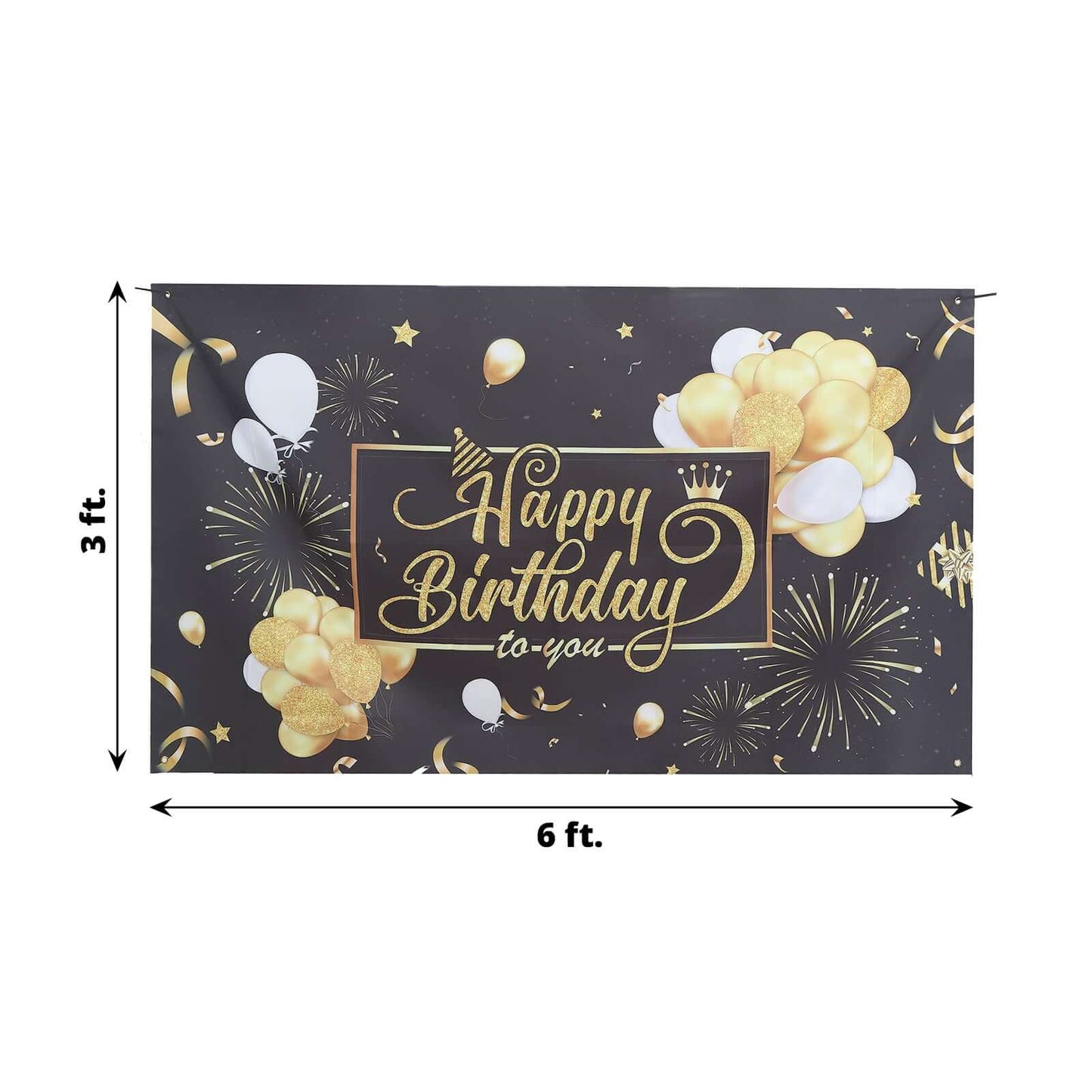 6ftx3ft Black Gold Happy Birthday Photo Booth Backdrop Decoration, Large Polyester Background Banner